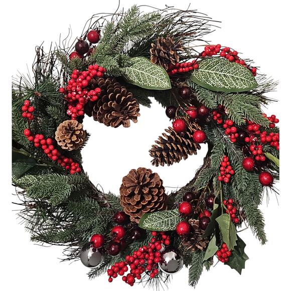 Traditional Christmas Wreath Artificial Ralph Lauren Front Door Pinecone Berries - Picture 15 of 15